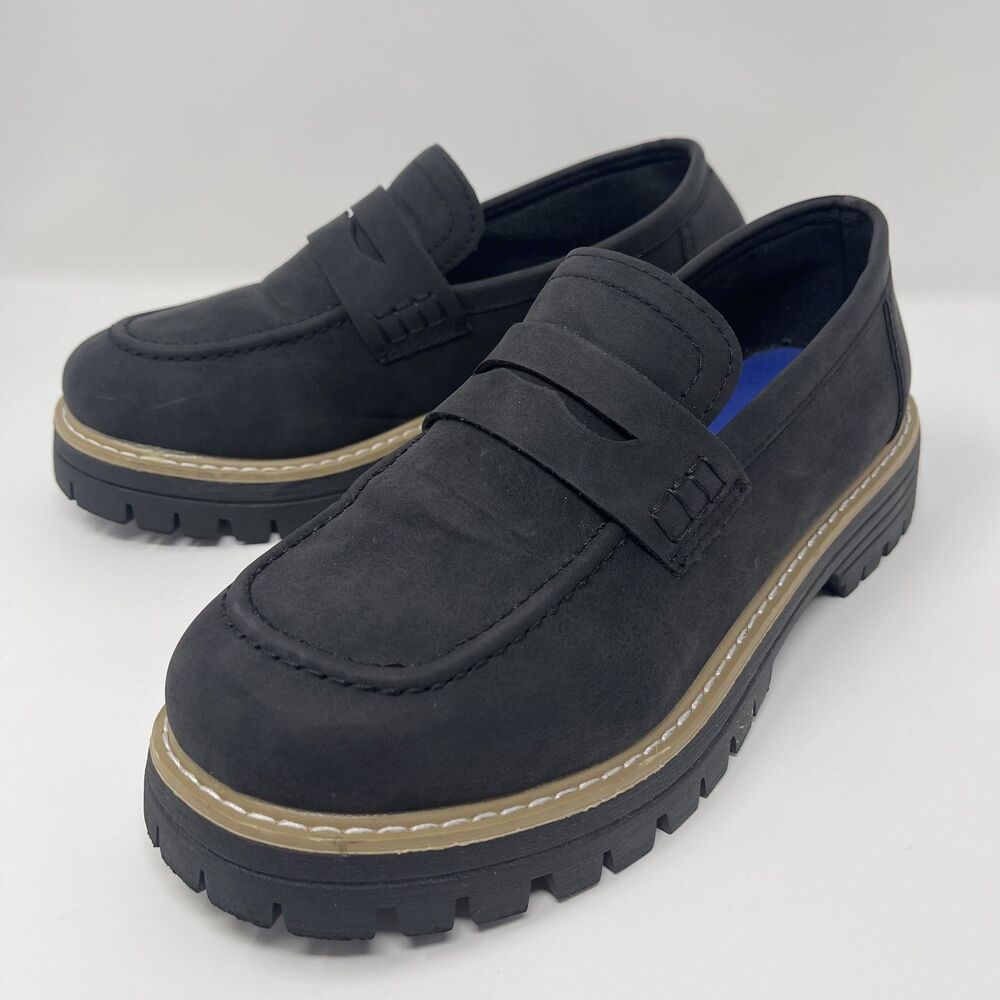 Black Chunky Y2K Oxford Shoes Size 8.5 Preppy Academia Footwear Slip On Womens
